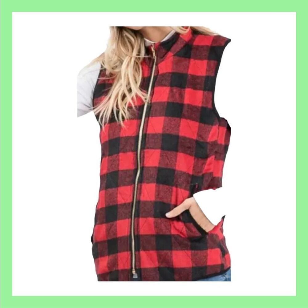 Racheal‎ Buffalo Red Black Buffalo Plaid Vest Large